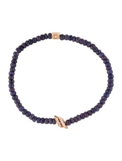 Pre-owned C. Grassi 14k Diamond & Sapphire Double Slash Beaded Stretch Bracelet, 7" In Multi