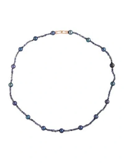 Pre-owned C. Grassi 14k Dyed Pearl & Iolite Bead Strand Necklace, 16" In Multicolor