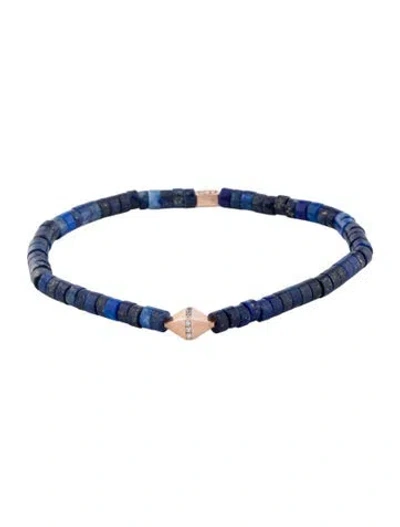 Pre-owned C. Grassi 14k Lapis Lazuli & Diamond Bead Bracelet, 7.25" In Multi