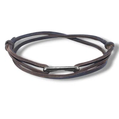 C. Grassi Men's Black / Brown Jumbo Staple Bracelet - Black Rhodium Sterling Silver - Italian Calfskin In Moch