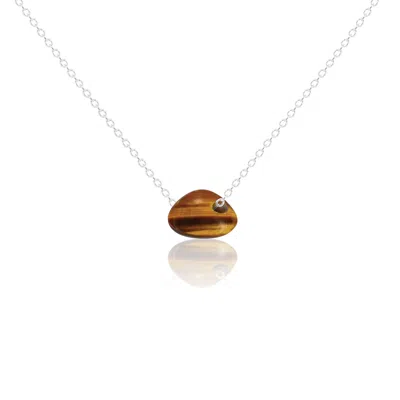 C. Grassi Men's Brown / Silver Small Lucky Pebble Necklace - Tiger's Eye - Sterling Silver Chain In Multi