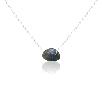 C. Grassi Men's Grey / Silver Small Lucky Pebble Necklace - Labradorite - Sterling Silver Chain In Gray