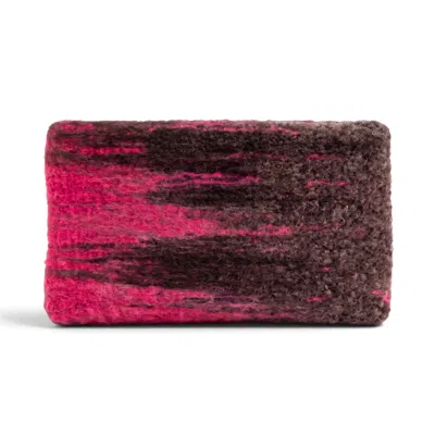 C. Grassi Women's Brown / Pink Small Bolster Clutch - Style 008 - Brown And Fuchsia Boucle With Hand Felted Me In Brown/pink