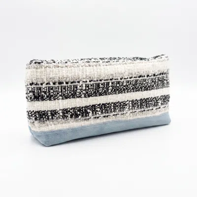 C. Grassi Women's Grey / Black Small Bolster Clutch – Style 002 – Cream, Black & Grey Bouclé Stripe With Denim In Grey/black