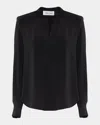 C Llas Olympia Ruched Long-sleeve Cotton Blouse In Black