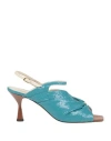 C Love Woman Sandals Azure Size 10 Leather, Textile Fibers In Blue
