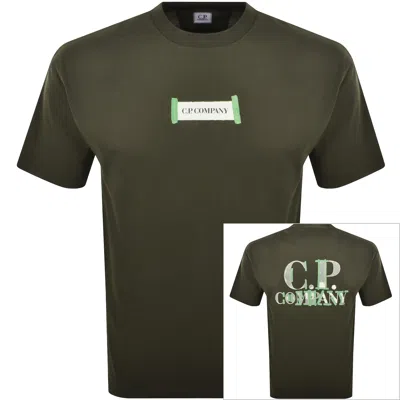 C.p. Company Cp Company Jersey Logo T Shirt Green In Black