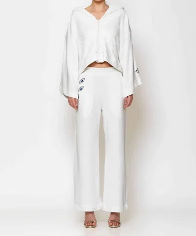 C-throu Eye Embroidered Terry Cotton Blouse And Pants Set In White/blue In Multi