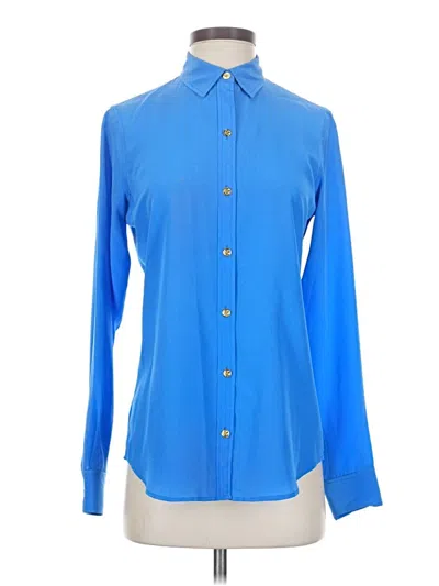 Pre-owned C. Wonder Long Sleeve Silk Top Blue Mock Neckline Tops
