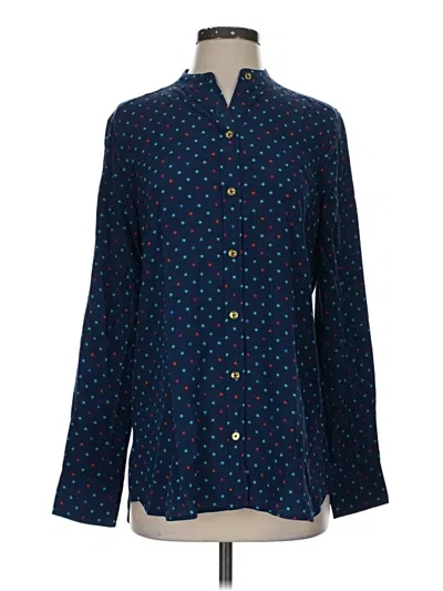 Pre-owned C. Wonder Long Sleeve Silk Top Blue Polka Dots Pattern Mock Neckline Tops