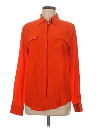 Pre-owned C. Wonder Long Sleeve Silk Top Orange Collared Neckline Tops
