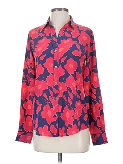 Pre-owned C. Wonder Long Sleeve Silk Top Red Floral Pattern Collared Neckline Tops