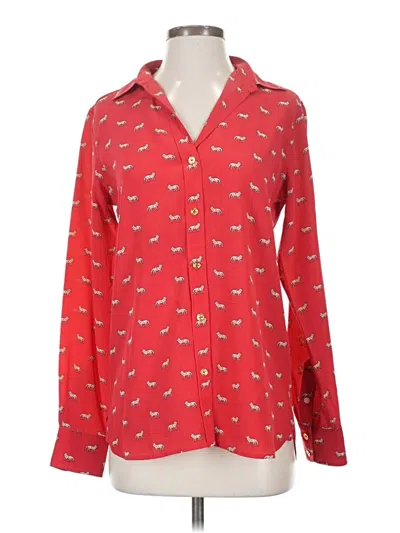 Pre-owned C. Wonder Long Sleeve Silk Top Red Hearts Pattern Collared Neckline Tops