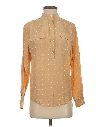 Pre-owned C. Wonder Long Sleeve Silk Top Tan Polka Dots Pattern Tie Neck Tops In Brown