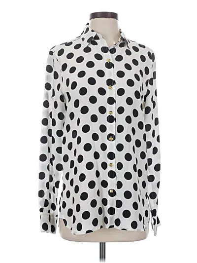 Pre-owned C. Wonder Long Sleeve Silk Top White Polka Dots Pattern Mock Neckline Tops