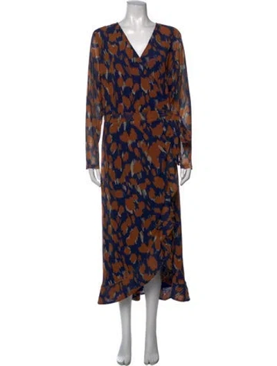 Pre-owned C. Wonder Patterned Midi Length Dress In Blue/brown