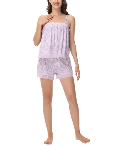 C. Wonder Women's Printed Lace Babydoll Tank With The Shorts 2 Pc. Pajama Set In Botanical Dot