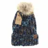 C.c Beanie Women's Fuzzy Lined Popcorn Confetti Fur Pom Beanie In Navy Multi In Multi
