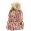 C.c Beanie Women's Fuzzy Lined Popcorn Confetti Fur Pom Beanie In Rose Multi In Pink