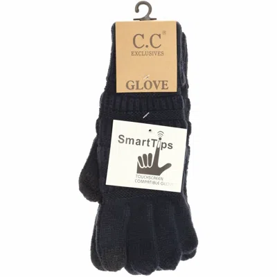 C.c Beanie Women's Solid Cable Knit Gloves In Navy In Blue