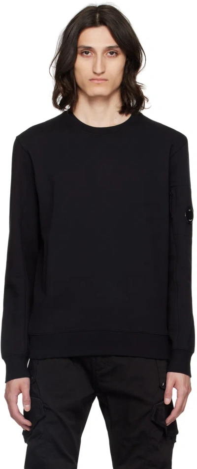C.p. Company Lens-detail Fine-knit Sweatshirt In Black