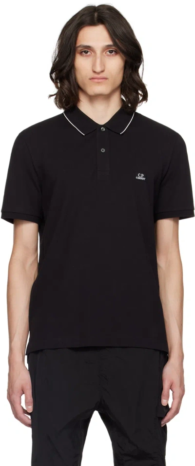 C.p. Company Logo-patch Cotton Polo Shirt In Black