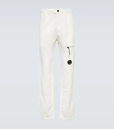C.p. Company Cotton And Linen Straight Pants In White