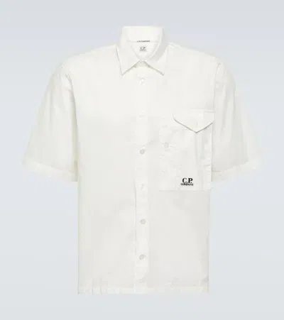 C.p. Company Logo Cotton Poplin Shirt In White