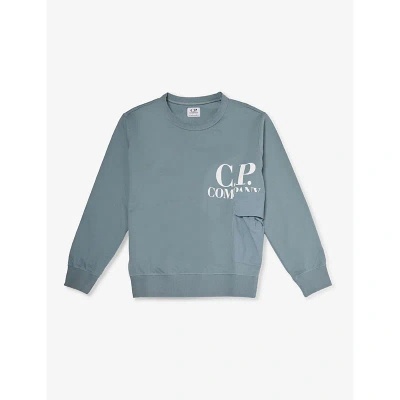 C.p. Company Cp Company Boys Turbulence Grey Kids Logo-print Crew-neck Cotton-jersey Sweatshirt 8-14 Years