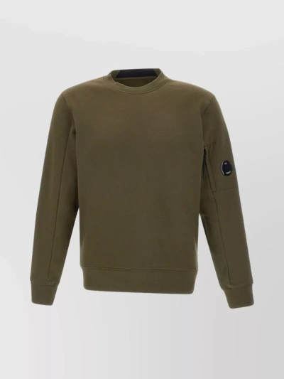 C.p. Company Crew Neck Cotton Sweatshirt With Zippered Pocket In Green