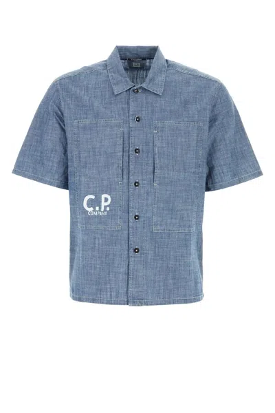C.p. Company Logo印花牛仔衬衫 In Blue