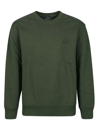 C.p. Company Diagonal Fleece Logo Sweatshirt In Duck Green