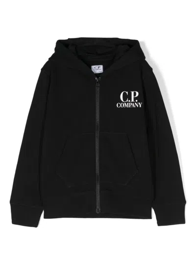 C.p. Company Kids' 护目镜细节棉连帽衫 In Black