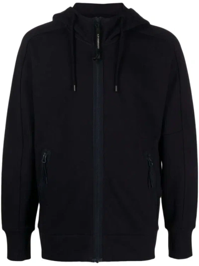 C.p. Company Goggles-detail Navy Blue Zipped-up Hoodie