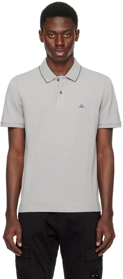 C.p. Company Gray Patch Polo In Drizzle 913