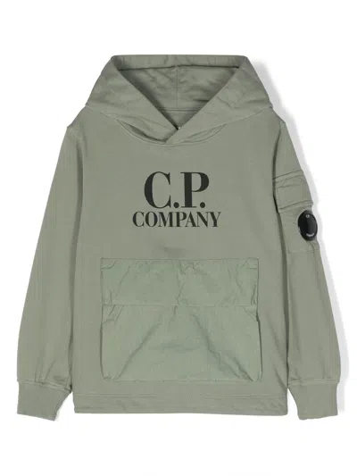 C.p. Company Kids' Lens-detailed Cotton Hoodie In Green