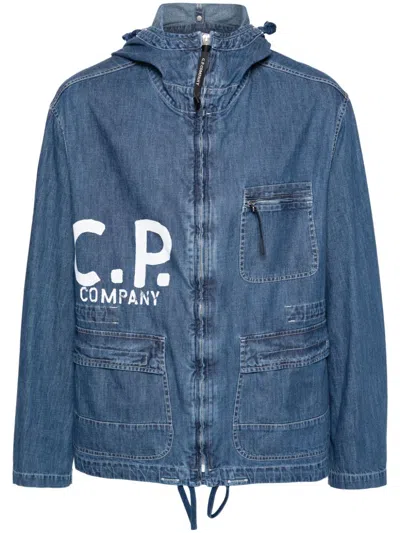 C.p. Company Hooded Denim Jacket In Bleached Stone