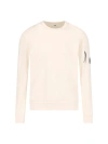 C.p. Company Men White Crewneck Sweater With Logo Plaque On The Sleeve In Wool Blend Man In Green