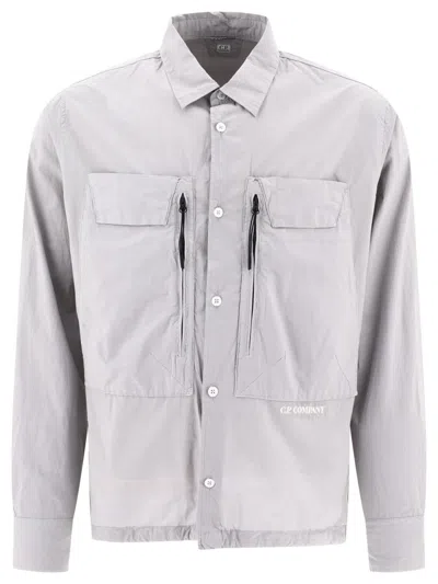 C.p. Company Poplin Overshirt In Gray