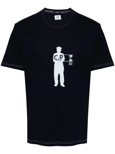 C.p. Company Printed Cotton T-shirt In Blue