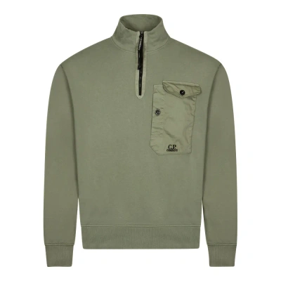 C.p. Company Quarter Zip Pocket Sweatshirt In Green