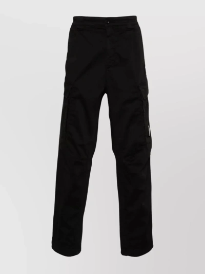 C.p. Company Satin Stretch Cargo Trousers In Black