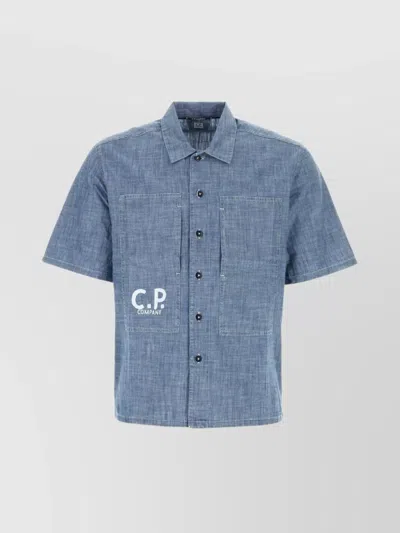C.p. Company Logo-print Denim Shirt In Blue
