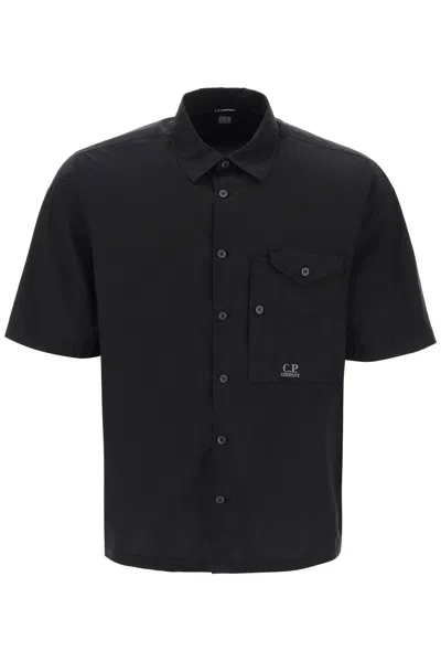 C.p. Company Short-sleeved Poplin Shirt In Black