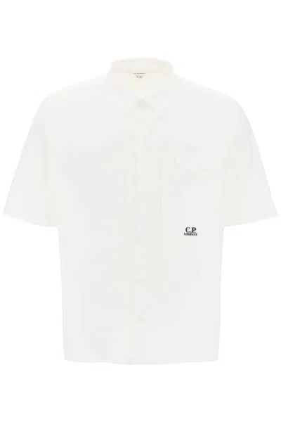 C.p. Company Short-sleeved Poplin Shirt In White
