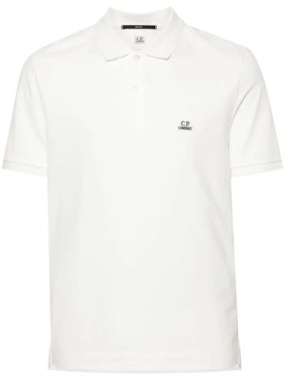 C.p. Company Logo-embroidered Polo Shirt In 103gauze White