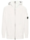 C.P. COMPANY WHITE PANELLED COTTON ZIP-UP HOODIE