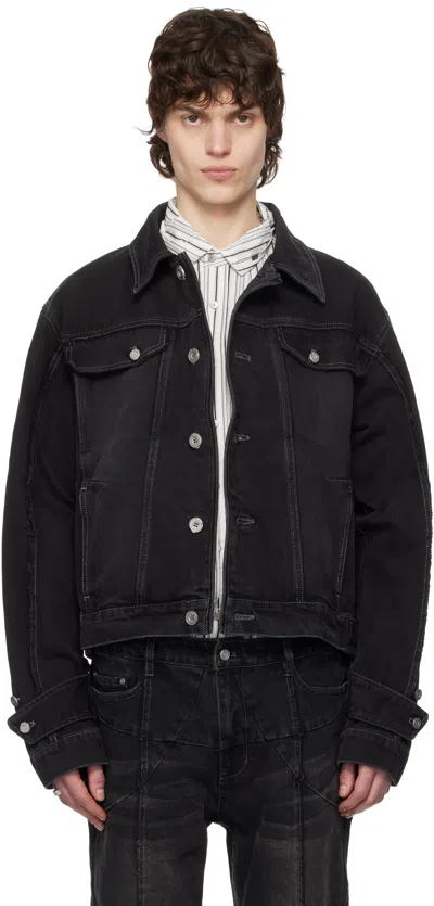 C2h4 Black Asteroid Raw Edge Denim Jacket In Faded Black