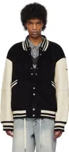 C2h4 Black & Beige Curvilinear Bomber Jacket In Black & Cream