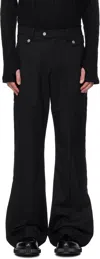 C2h4 Black Paneled Wide Leg Tailored Trousers In Solemn Black